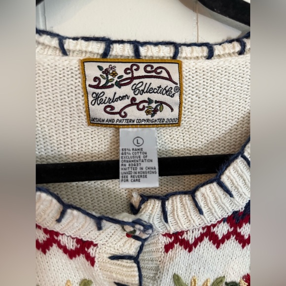 Women Knitted Cardigan Sweater Large Red Hearts Heirloom Collectibles Vintage - Picture 4 of 8